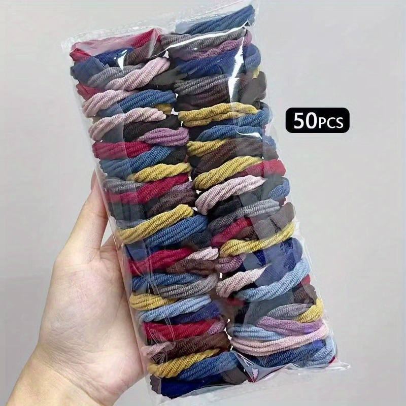 Travel Accessories Aesthetic - 50 Stück Schwarze und Bunte Satin-Nylon-Haargummis