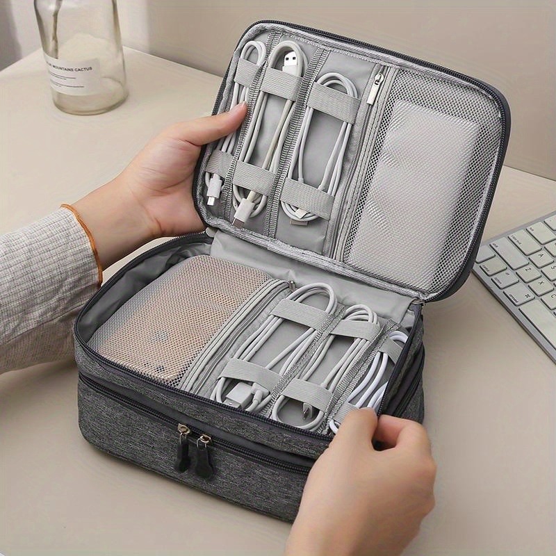 Travel Ziplock Bags - 3-stufiger tragbarer USB-Kabelhalter, Reise-Powerbank-Kopfhörer-Kabel-Organizer-Box, Maus-Ladekabel-Aufbewahrungsbox mit