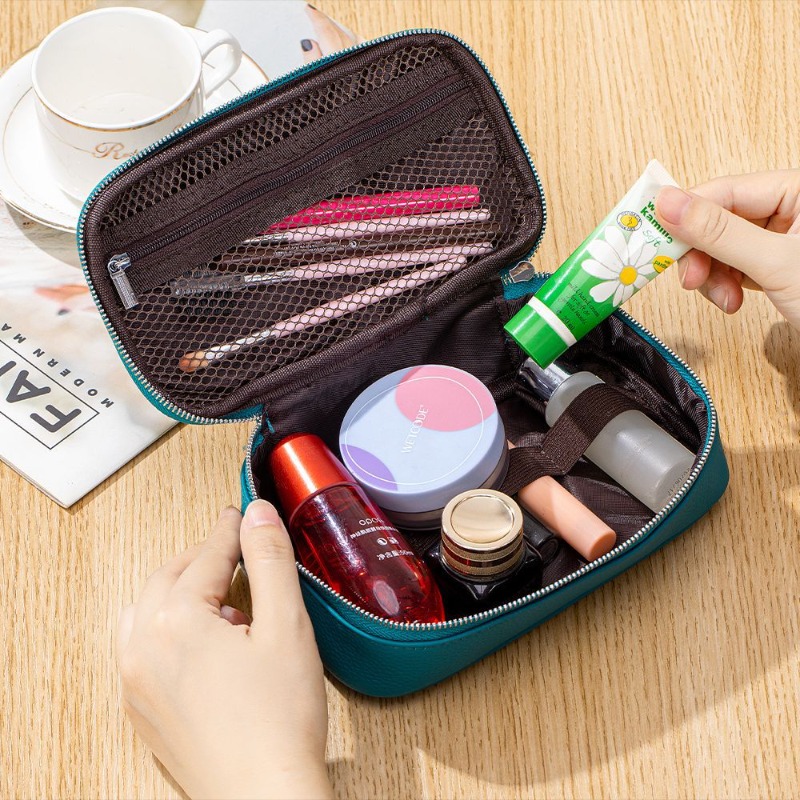 Travel Accessories High End - Multifunktionale Echtleder-Kosmetiktasche, Reise-Organizer für Toilettenartikel, Make-up-Pinsel,