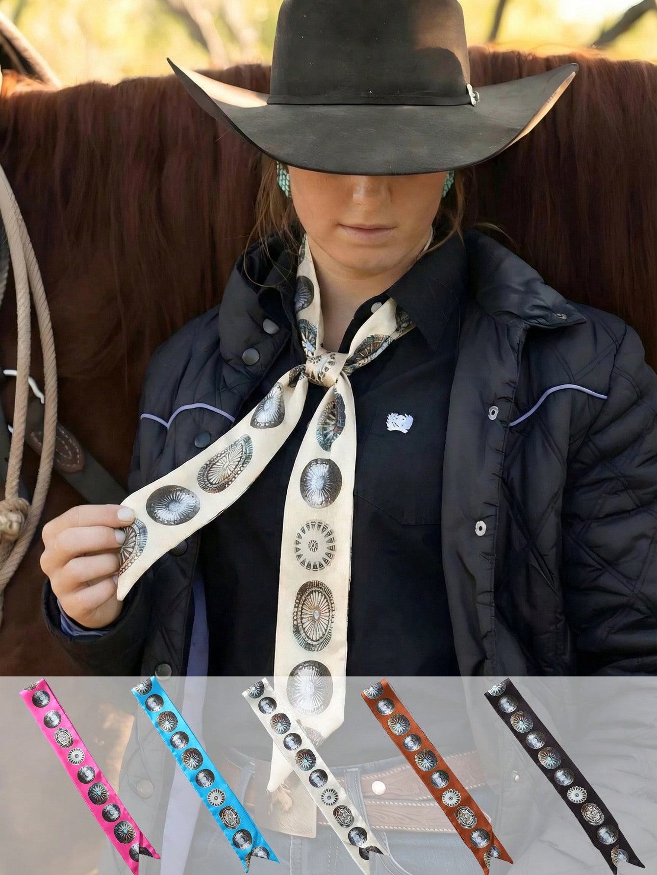 Travel Accessories Neck - 1 Stück Western-Stil Cowgirl-Schal/Schleife, vielseitiger Seidenhalstuch,