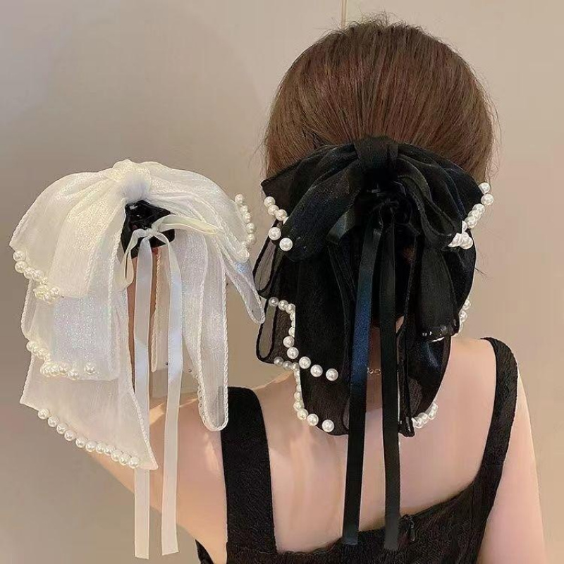 Travel Accessories Aesthetic - Haarschmuck für Damen, Perlenband, Schleife, Hai-Clip